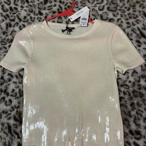 Express Off-White Sequin Blouse